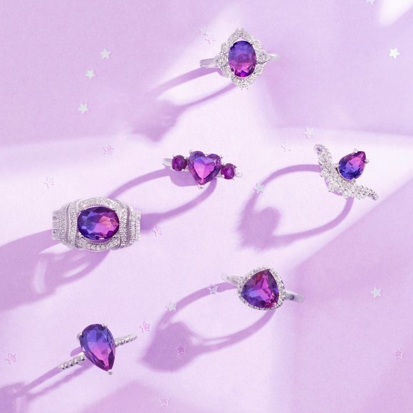 Pink & Purple Square Twist Gemstone Ring, 925 Sterling Silver Charmed Aroma - Picture 2 of 4